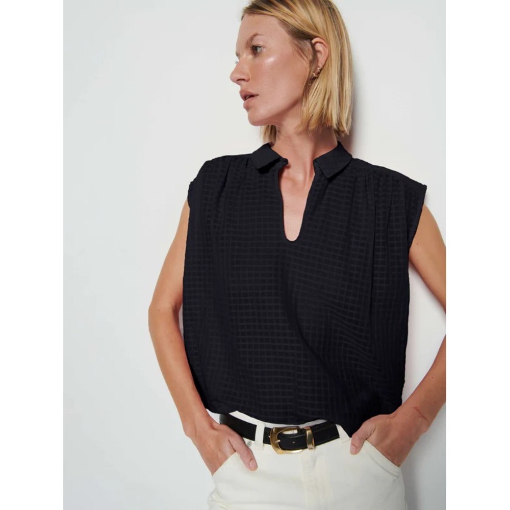 Nation Ltd Jody Top Blouse in Black Windowpane Size XL NWT Pima Cotton Boxy